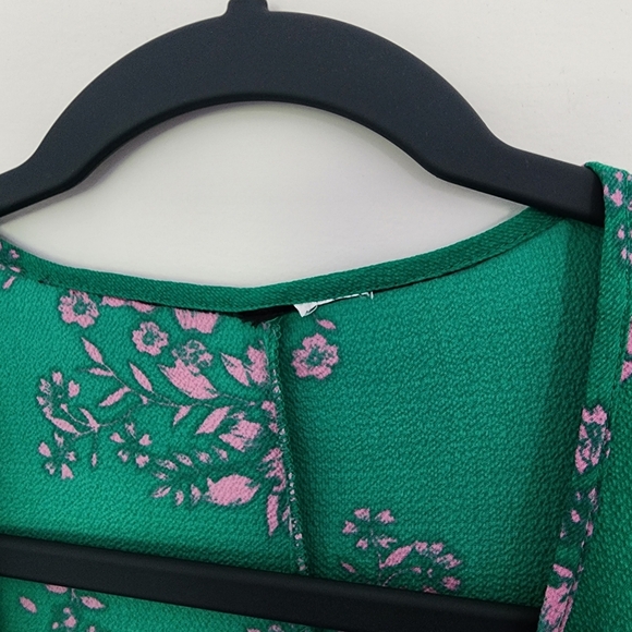 H&M Womens Small Dress Green Floral Midi Wrap Bell Long Sleeve - Picture 2 of 5